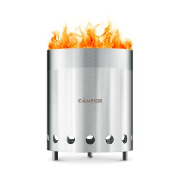 Imagem de CAMPIOR Fogão a lenha – Fogão ao ar livre sem fumaça para fogueiras de madeira eficientes, acampamento, culinária e reuniões de jardim, durável, aço inoxidável com bandeja removível de cinzas, suporte