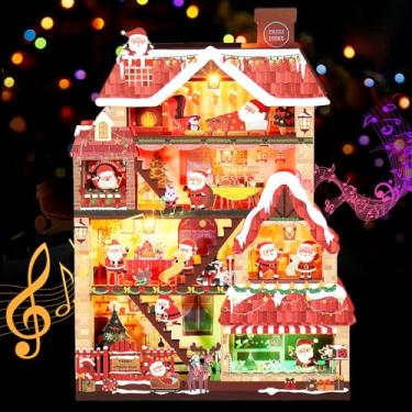Imagem de 3D Christmas Cards Santa's House Pop Up Christmas Card with Lights and Music Gift for Christmas Merry Christmas Card Plays 3 Christmas Music with 3 Light Modes for Kids Mom Husband Wife Men Women