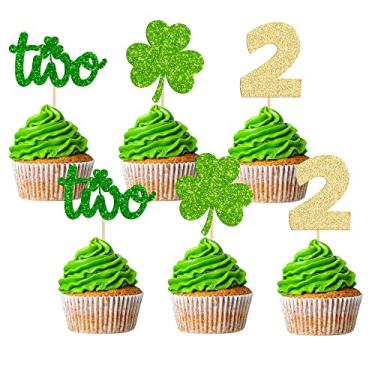 Imagem de Gyufise 24 peças Lucky Two Cupcake Topper St. Patrick 2º Aniversário Decoração de Cupcake para Lucky Charm Bday Decor Tema Trevos Dia Irlandês Chá de Bebê Suprimentos de 2º Aniversário