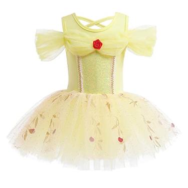 Imagem de CinheyU Fantasias de Halloween princesa bailarina vestido tutu para bebês meninas aniversário natal festa fantasia cosplay roupas, Belle 001, 5-6 Anos