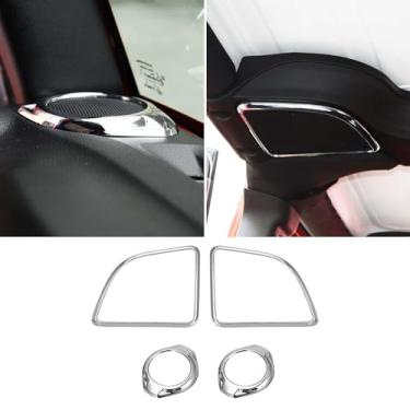 Imagem de Jimen Compatível com Jeep Wrangler JK JKU 2015-2018, 4 peças de alto-falante A pilar e acessórios de acabamento interno da capa do alto-falante do teto (cromado)
