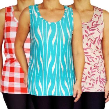 Imagem de Kit 3 Camisetas Femininas Regatas Básicas Estampas Sortidas Suplex Lig