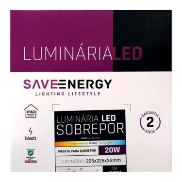 Imagem de Painel Plafon Led Sobrepor 22,5X22,5cm 20W 4000K Preto Bivolt - Save E