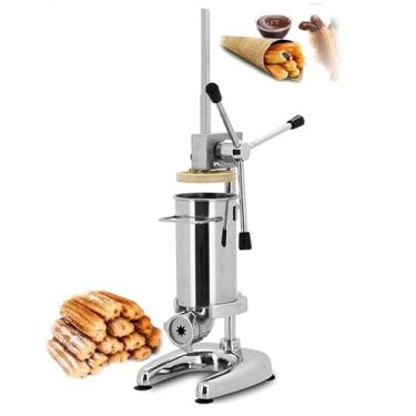 Imagem de 星姿 2L Máquina de Churro Manual, Máquina Comercial de Churrera Espanhola Vertical de Aço Inoxidável, Máquina Manual de Fazer Donuts Espanhóis com 5 Tipos de Moldes, Equipamento de Lanche