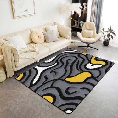 Imagem de jejeloiu Tapete de área em redemoinho preto branco amarelo 10 x 12,7 cm crianças geometria abstrata tapetes de sala de estar para quarto cinza trippy geométrico decorativo tapete acento tapetes decoração