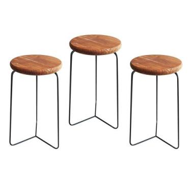 Imagem de Kit 3 Banqueta Banco Aço Média Cozinha Bar Balcão 60cm Altur - MM DECO