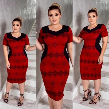 Imagem de Vestido Midi Social Moda Evangélica Atacado - Universo do Closet, Verm