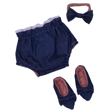 Imagem de Roupas de Bebe Menina Conjunto Shorts Sapatinho e tiara Kit Presente-Feminino