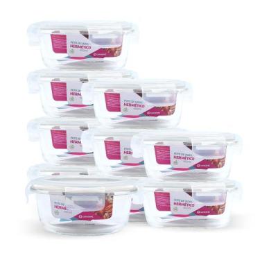 Imagem de Kit 10 Potes de Vidro Redondo com Tampa Hermética 400ml - NABOX, Branc