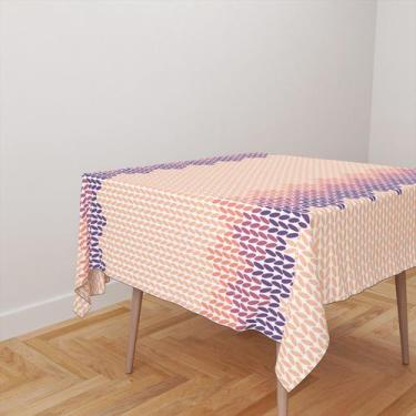 Imagem de Toalha De Mesa Quadrada 4 Lugares Tecido Oxford Folhas Tons de Rosa e 