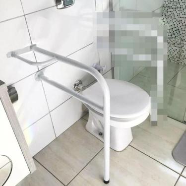 Imagem de Suporte Barra Apoio Lateral Com Pé Para Banheiro Idosos Portadores Nec
