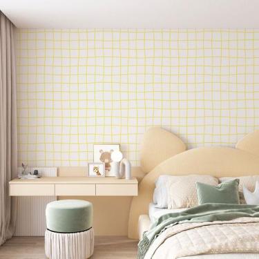 Imagem de Papel de Parede Adesivo Xadrez Quadriculado Amarelo Claro 2,7m - Leliz