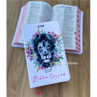 Imagem de Bíblia NVI leão branco floral - nova versao internacional grande E Índ