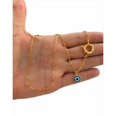 Imagem de Cordão Feminino com Pingente Olho Grego Banhado a Ouro 18k - Vip Joias