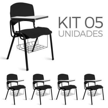 Imagem de Cadeira Plástica Universitária Kit 5 A/E Preto Lara - Shop Cadeiras