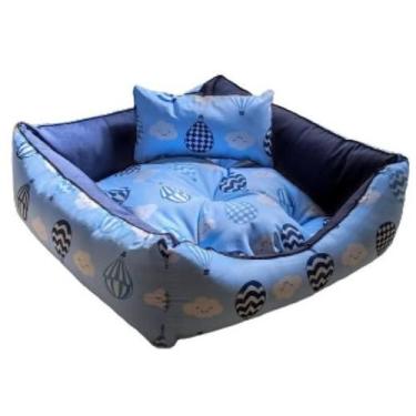 Imagem de Caminha pet luxo com travesseiro e almofada dupla face, azul balão - K