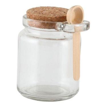 Imagem de 05 Potes Vidro Tampa Cortiça Colher Madeira + Etiqueta  - Cia dos Pote