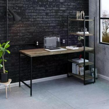 Imagem de Escrivaninha com Estante Industrial com 4 Prateleiras - Carvalho Dark/