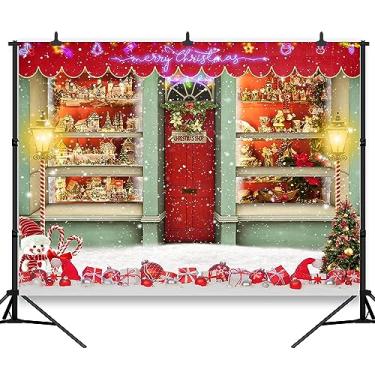 Imagem de DePhoto Red Christmas Shop Pano de fundo para fotos, loja de brinquedos de Natal, bengala, neve, mundo, Natal, família, festa, banner, fotografia, material de fundo, decoração de estúdio