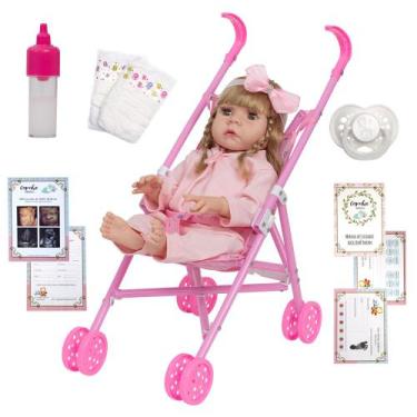 Imagem de Bebe Reborn Menina Linda Com Carrinho Vários Acessórios - Cegonha Rebo