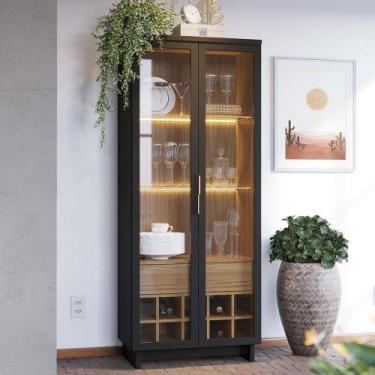 Imagem de Cristaleira Decorativa com Led Tenerife Preto/Noce G73 - Gran Belo