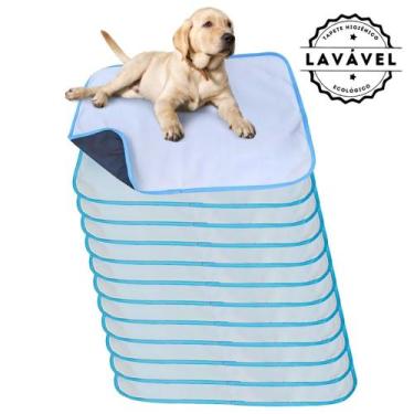 Imagem de Kit com 12 Fraldas de Câes p/Chão 70x50 Branco com borda Azul 200 Lava