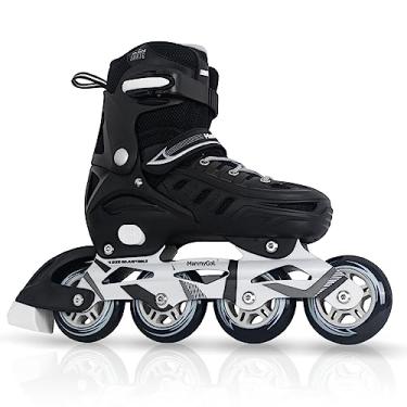Imagem de Patins em linha para crianças jovens, lâminas de rolo ajustáveis agressivas duráveis com rodas gigantes, patins de alto desempenho para meninos e meninas preto tamanho 3 4 5 6