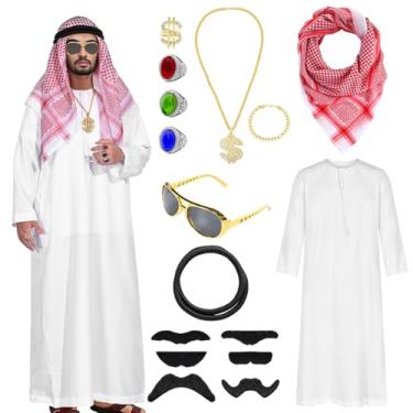 Imagem de Arab Costume Shemagh Keffiyeh Head Scarf for Men, Arabian Costumes Sheik Robe Fancy Dubai Dress Accessories Halloween (Arabian, Small)