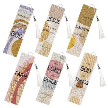 Imagem de Kits de marcadores de página de pintura de arte cristã – 6 peças boêmio versículo bíblico marcadores religiões DIY arte estética artesanato inspirador presente de aniversário de Natal para amantes de