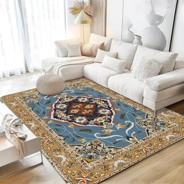 Imagem de Tapete retrô boho chique, 12 x 18 cm, tapetes grandes laváveis para sala de estar, tapete antiderrapante ultramacio para quarto, estampa tribal envelhecida, para sala de jantar, escritório, decoração