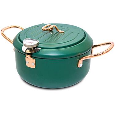 Imagem de Cyrder Frigideira Tempura Japonesa com Termômetro Fahrenheit 3,5L - Fritadeira de Óleo de Aço Carbono Antiaderente, Tempura Frita/Frango/Peixe/Camarão, Fácil de Limpar, Panela Tempura Verde Grande, 26