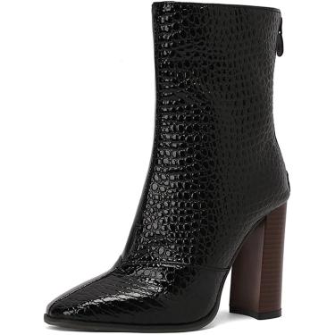 Imagem de Botas femininas Chelsea Anle Fashion Bloc Heel Fall Booties, Chuny Heel Platform Anle Boots, outono inverno botas curtas quentes, pretas, 34 UE