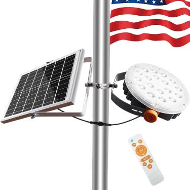 Imagem de TINSUM Luzes de mastro de bandeira solar ao ar livre, luzes de mastro alimentadas por energia solar, iluminação regulável, cobertura da bandeira americana, holofotes de LED brilhantes para mastros de