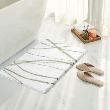 Imagem de Tititex Tapete de banheiro de luxo branco sálvia verde curva, tapetes de banheiro de microfibra extra macios e absorventes, tapete de banho felpudo antiderrapante de pelúcia, tapetes de banho para piso de banheiro, banheira e chuveiro