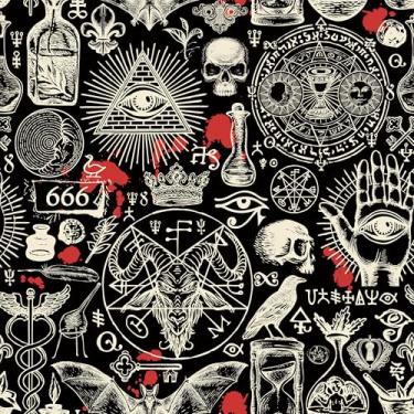 Imagem de COKCOKR Papel de Parede Abstrato Preto, 45 cm x 300 cm, Papel de Parede Descascável e Cole, Estilo Peculiar com Caveiras, Morcegos, Garrafas e Palmas