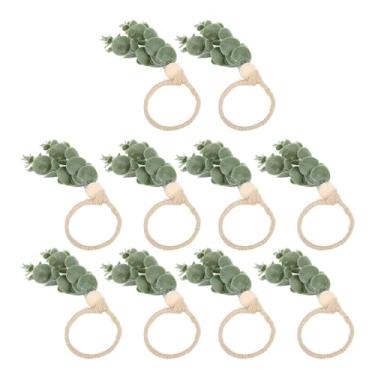 Imagem de Anel de Guardanapo de Planta, 10 Pçs Anel de Guardanapo de Planta Realista Folha Verde Corda de Cânhamo Grânulo de Madeira Anel de Guardanapo para Casa de Bonecas Mesa de Jantar