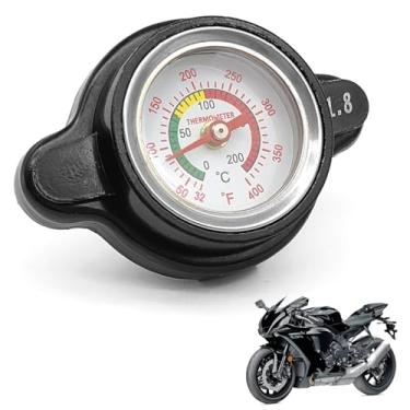 Imagem de Tampa do radiador de alta pressão com medidor de temperatura, 1,8 bar 25,6 psi tampa universal do radiador compatível com Honda, Kawasaki, Suzuki, Yamaha, KTM, Husqvarna Dirt Bike, Polaris Ranger,