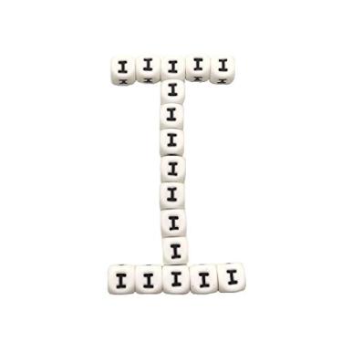 Imagem de YNGMEANS 50 peças 12 mm contas de letra do alfabeto de silicone cubo letra I contas para chaveiro faça você mesmo joias fazendo nome pulseiras colares acessórios