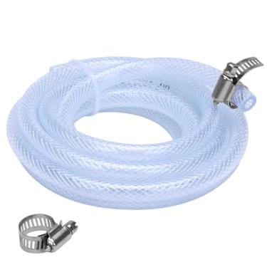 Imagem de DERPIPE Tubo de PVC trançado macio - Mangueira de vinil reforçada de alta pressão para água, óleo com 2 peças de braçadeiras de mangueira (3 m)