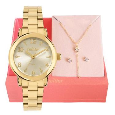 Imagem de Relógio de Pulso Feminino Pequeno Condor Dourado CO2035NMS/K4K Colar e