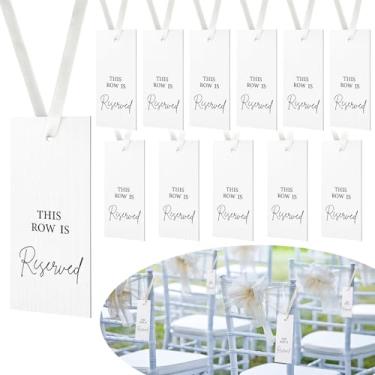 Imagem de Clabby Pacote com 12 placas de mesa reservadas com fita para recepção de casamento, festa, restaurante, esta fileira é reservada, placas penduradas para eventos de igreja de casamento, cadeira de