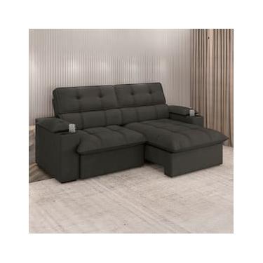 Imagem de Sofá 4 Lugares Luizzi Liverpool Slim com Assento Retrátil e Reclinável, Revestido em Suede - 240cm de Largura