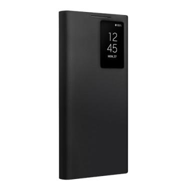 Imagem de fake action Capa de couro genuíno Smart S23 Plus para Samsung Galaxy S23 Plus Light Phone Cover com capa de luxo Business Smart View (apenas para S23 Plus preta)