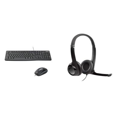 Imagem de Kit Teclado e Mouse com fio USB Logitech MK120 e Layout ABNT2 + Headset com fio USB Logitech H390 Preto