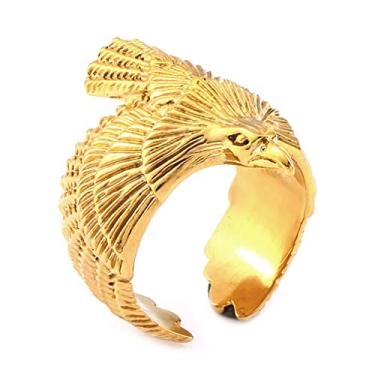 Imagem de SINLEO Anel masculino de aço inoxidável Hawk Eagle Skyhawk Sculpture Biker Band prata dourado, Metal, Sem pedras preciosas