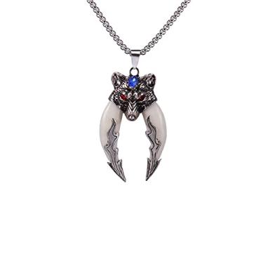Imagem de Colar com pingente de cabeça de lobo para homens e mulheres resina dragão lobo dente dente lança colar adolescentes meninos tribal étnico totem suéter corrente colar joia presente, Resina Aço