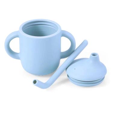 Imagem de Copo Treinamento Transição Alça E Canudo Bebê Em Silicone Azul