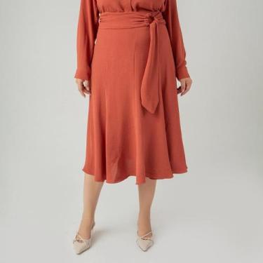 Imagem de Saia susie midi evasê crepe heavy flow feminino - Susie Modas, Telha, 