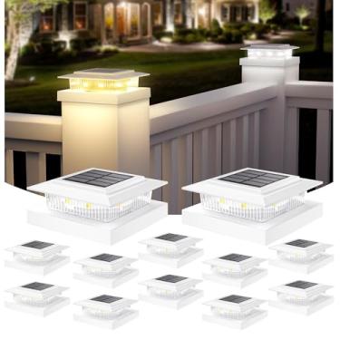 Imagem de APONUO Luzes de poste solares para postes de cerca de 10 x 12 x 12 cm, à prova d'água, IP64, LED, para uso externo, deck, jardim, pátio, luzes de quintal com 2 modos, ligar/desligar automático,