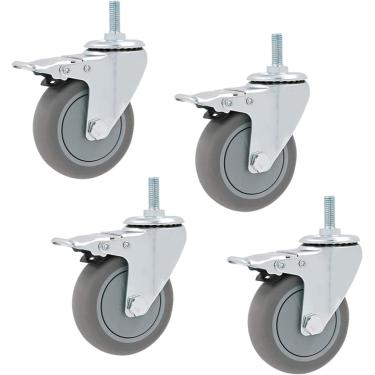 Imagem de Rodízios, rodízios, rodas para móveis, conjunto de 4 rodízios para móveis com haste giratória, montagem M12x30mm, serviço pesado, mudo, substituição para carrinhos, universal + freio, 4 pol.